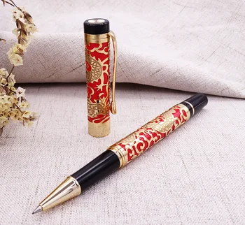 Jinhao 5000 de Epocă de Lux Metal Rollerball Pen Frumos Dragon Textura Sculptură, Roșu și Aur de Cerneală Pixuri pentru Birou de Afaceri
