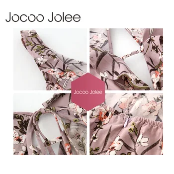 Jocoo Jolee Florale Sprint Femei Salopete de Vara Boem Stil Sexy Backless Femei Combinezoni V-Gât cu Volane 2018 Nou Venit
