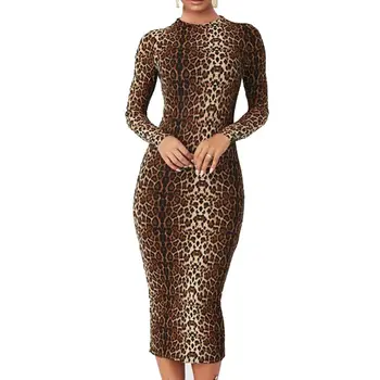 Jocoo Jolee Leopard Print Long Sleeve Slim Bodycon Rochie Sexy 2019 Toamna Iarna Femei Streetwear Festival Petrecere Rochii Costume