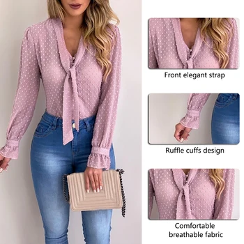 JODIMITTY Femei 2020 Primăvară de Moda cu Maneci Lungi V-neck Tricou Roz Birou Bluza Slim Topuri Casual Femei Plus Dimensiune