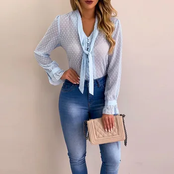JODIMITTY Femei 2020 Primăvară de Moda cu Maneci Lungi V-neck Tricou Roz Birou Bluza Slim Topuri Casual Femei Plus Dimensiune