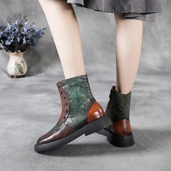 Johnature Glezna Cizme Cu Platforma Din Piele Femei Pantofi 2020 Nou Zip Culori Amestecate Rotund Deget De La Picior Plat Cu Clame Pentru Femei Cizme Pentru Femei