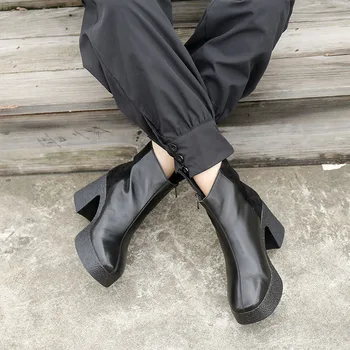 Johnature Pantofi Femei Cizme Cu Toc 2020 Nou Din Piele Zip Neregulate De Design De Moda Concis Manual Cizme Cu Platforma