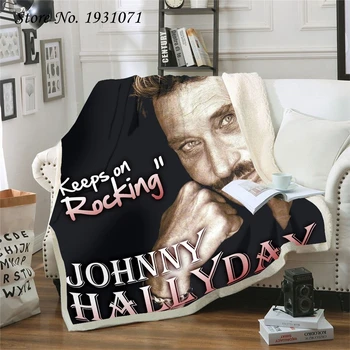 Johnny Hallyday 3D Pătură pentru Paturi Drumeții Picnic Pilotă Groasă la Modă Cuvertura de pat din Fleece Pătură Adulți Copii 01