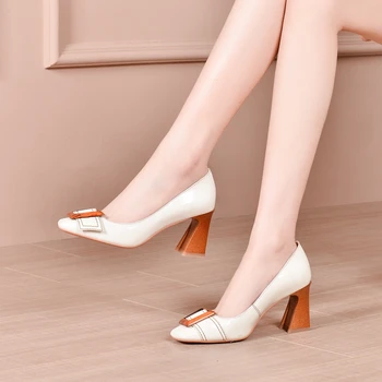JOUIR GHEARE 2020 Nou-veniți din Piele de Brevet Femei Sandale Ciudat Stil Toc, Deget de la picior Pătrat de Metal Decor Pompa Rochie Pantofi Femei