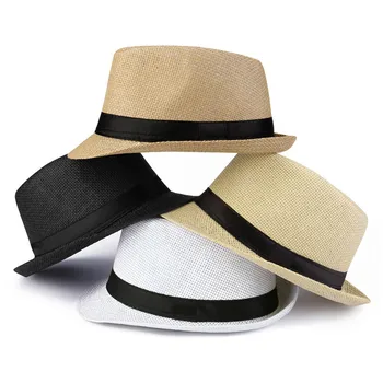Jovivi 1x Unisex Vara Panama Paie Pălărie Fedora Scurt Plaja de Refuz de Soare Capac Cu Centura Neagra Pălării Bărbați Femei Jazz Pălărie Au 4 Culori