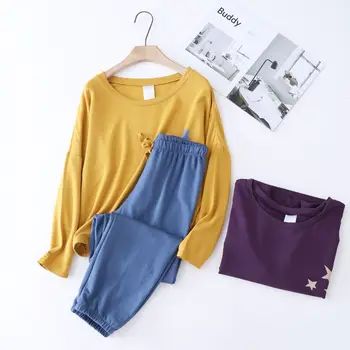 JRMISSLI Femei din Bumbac Moale, o Pijama Set 2 Piese Plus Dimensiune Sleepwear Simplu mâneci Lungi Femei Toamna Iarna Casual Homewear