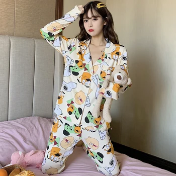 JRMISSLI Sleepwear Lounge Pijamale pentru Femei 2 Bucata set Pijamas de sex feminin Pijamale cu Maneca Lunga Pijamaua de primavara Haine de Acasă