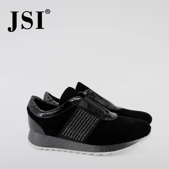 JSI Femei Apartamente Bling Copil de piele de Căprioară Banda Elastica Nou Pantofi Casual de Primavara Toamna Solidă a Subliniat Toe Platforma Indesata Femei Apartamente JC295