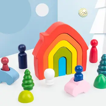 Jucarii pentru copii 12buc 6pcs Curcubeu Blocuri Jucarii din Lemn Pentru Copii Mari Creative Curcubeu Blocuri de Jucărie Educațională Montessori