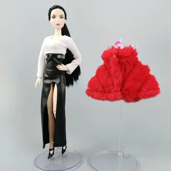 Jucarii Pentru Copii Lady White Black Dress & Red Coat Pentru Papusa Barbie Costume de Haine Set de 1/6 Papusa Accesorii
