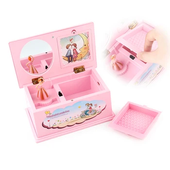 Jucărie Instrument Muzical Frumoasă Balerină De Rotație Cutie Muzicala Roz Bijuterii Cutie De Depozitare Pentru Copii Fata Masă De Toaletă Decorare