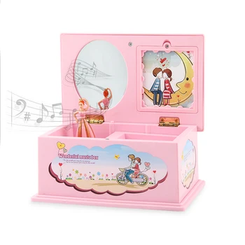 Jucărie Instrument Muzical Frumoasă Balerină De Rotație Cutie Muzicala Roz Bijuterii Cutie De Depozitare Pentru Copii Fata Masă De Toaletă Decorare