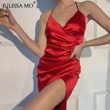 Julissa Mo Curea De Spaghete Mare Parte Split Rochie De Vara 2021 Fără Mâneci Fara Spate Rochii De Partid Sexy Elegant Homewear Vestidos