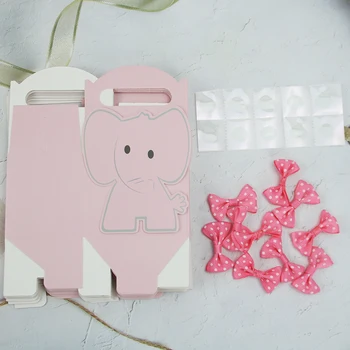 JUMI Elefant Drăguț cu Funda Roz Albastru pentru Baby shower Cadou de Hârtie Favoarea Kraft Cupcake Cutii