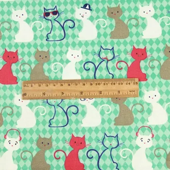 Jumătate de metru de țesătură din bumbac cu animale pisica de imprimare manual DIY îmbrăcăminte rochie copii tesut din bumbac CR-285