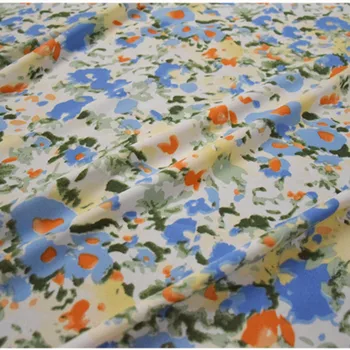 Jumătate De Metru Proaspete Albastru Abstract Floare De Imprimare Tesatura De Sifon Pentru Camasa Rochie De Cusut Material T1384