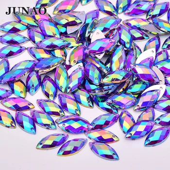 JUNAO 7*15mm Cusut Violet AB Ochi de Cal Stras Aplicatiile Coase Pe bază de Acril Piatra de Cristal Flatback Strass Diamant pentru Rochie