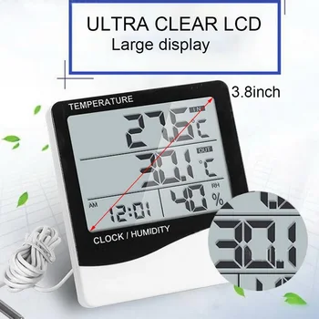 Junejour Termometru Higrometru Digital LCD Electronice în aer liber, Cameră de Interior, Temperatură și Umiditate Monitor Ceas Deșteptător
