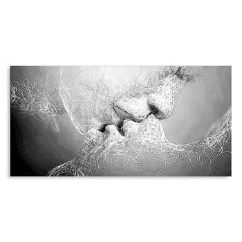 JX-LCLYL 80*50/100*60cm Alb-Negru Dragoste Sărut Perete Abstracte de Arta pe Panza Pictura Arta Imagine de Imprimare