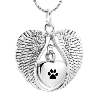 K7438 Aripă de Înger Cu Laba de Imprimare colier de Incinerare Bijuterii pentru Cenușă Pandantiv Inima Urna Memorial Colier pentru Câine Pisică Suvenir