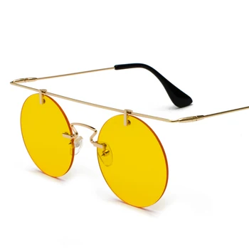 Kachawoo fără ramă de ochelari de soare pentru femei top plat de metal galben roșu obiectiv vintage rotund ochelari de soare barbati aur retro unisex