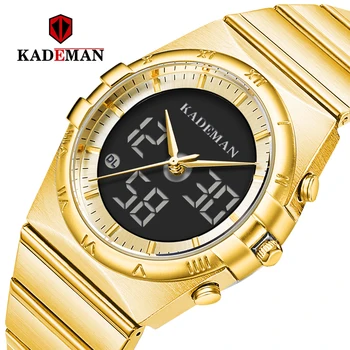 KADEMAN Brand de Înaltă Calitate, de Aur de oțel Sport Barbati Ceas Militar barbati Dubla Afișare Luminoasă cu LED-uri Ceas Digital Ceas