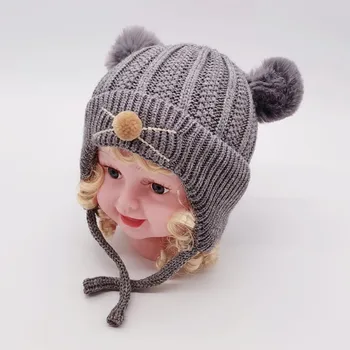 Kakakid Dublu Pompom Copil Pălărie De Iarnă Tricotate Copii Baby Girl Pălărie Cald Urechii Copii Copil Capac Beanie Fete Capota