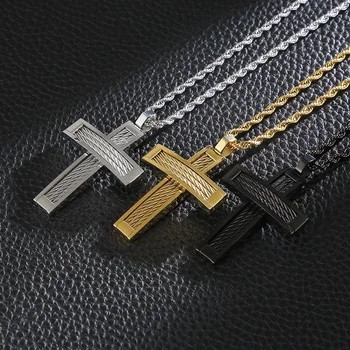 KALEN Moda Crucea Pandantiv Colier Pentru Bărbați Rugăciune din Oțel Inoxidabil de Aur din Dubai Negru Crux Lanț Cravată Hristos Bijuterii