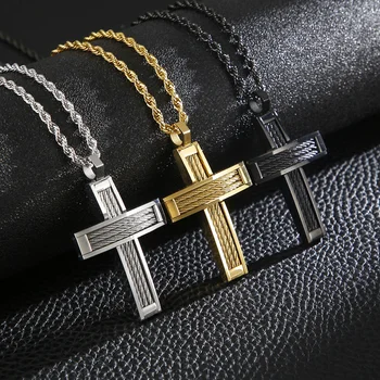 KALEN Moda Crucea Pandantiv Colier Pentru Bărbați Rugăciune din Oțel Inoxidabil de Aur din Dubai Negru Crux Lanț Cravată Hristos Bijuterii