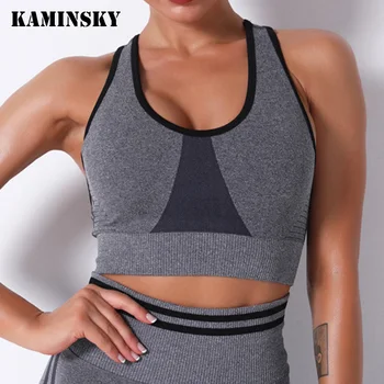 Kaminsky Paded Sutien Sexy Femei Dungă Brathable Sport Top Push-Up Feminin Sală De Fitness, Lenjerie De Corp Mujer De Funcționare Fără Sudură Rezervor De Top