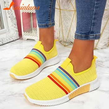 Karinluna 2020 Brand-URI CALDE În Stoc Vânzare de Mari Dimensiuni 43 Confortabile Pantofi Femei Vulcaniza ochiurilor de Plasă Respirabil de Tricotat Plat Adidasi Casual