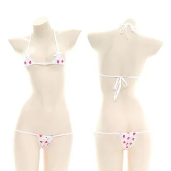 Kawaii Femeie Sexy Set Lenjerie Erotica Micro Bikini Mini Sutien si Chilot Capsuni Drăguț Lenjerie Femei Fata Anime Stripteuză Tinuta