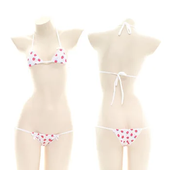 Kawaii Femeie Sexy Set Lenjerie Erotica Micro Bikini Mini Sutien si Chilot Capsuni Drăguț Lenjerie Femei Fata Anime Stripteuză Tinuta