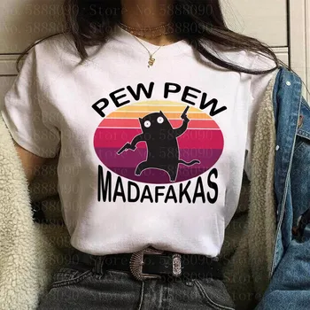 Kawaii Noi Femeile Unicorn Câine Pew Pew Madafakas T-Shirt Girl Distractiv Pisica Gangster Cu Arma Meme Retro Umor Topuri Tee Haine de sex Feminin