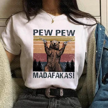 Kawaii Noi Femeile Unicorn Câine Pew Pew Madafakas T-Shirt Girl Distractiv Pisica Gangster Cu Arma Meme Retro Umor Topuri Tee Haine de sex Feminin