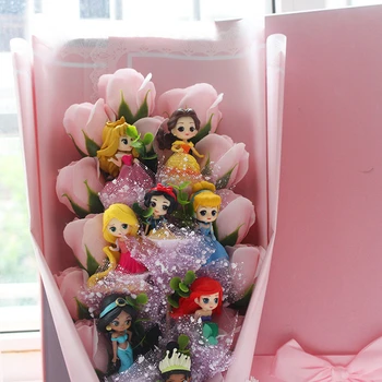 Kawaii Printesa Pvc Model De Păpușă Jucărie Buchet De Flori Snow Queen Cu Flori Artificiale De Absolvire/Ziua De Nastere/Ziua Îndrăgostiților Cadouri Pentru Copil
