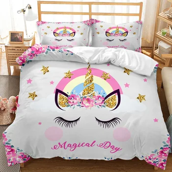 Kawaii unicorn lenjerie de pat copii fete culoare roz de lux carpetă acopere set de lenjerie de pat king queen twin fular set full size set de lenjerie de pat pentru copii