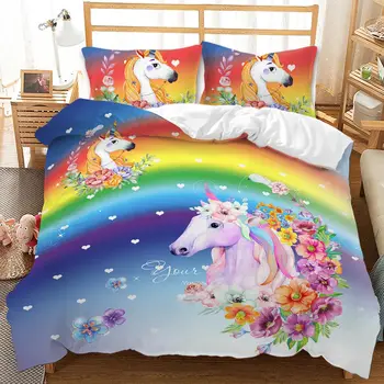 Kawaii unicorn lenjerie de pat copii fete culoare roz de lux carpetă acopere set de lenjerie de pat king queen twin fular set full size set de lenjerie de pat pentru copii