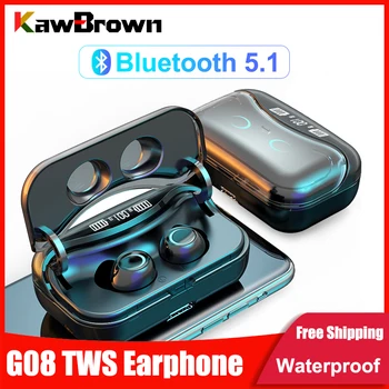 Kawbrown G08 Bluetooth Casti 5.1 Touch Control Wireless Headphons HiFi IPX7 rezistent la apă Pavilioane cu Cască cu LED Display Responsa