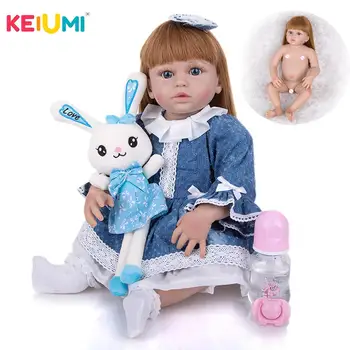 KEIUMI 23 Inch Renăscut Baby Doll Plin de Silicon Corpul Realist Parul Lung Frumoasa Printesa Copilul Baby Doll Pentru Copii Cadou de Ziua de nastere