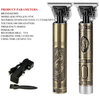 Kemei Electric Pro Li Foarfece Frizer 0mm Părul Tuns Profesional de Tuns aparat de Ras Sculptură Păr Barbă Mașină Instrument de Styling
