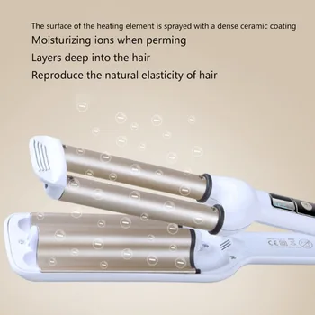 Kemei Pro Hair Curler Ceramice Triple Barrel Păr Val Șovăi Ondulator Bigudiu PTC UE Plug Instrumente de Styling de 360 de Grade Rotative