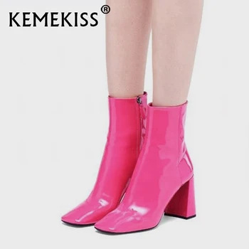 KemeKiss Femei Cizme Elegante, Sexy Toc Gros Pantofi Pentru Femei De Iarnă De Culoare Solidă Square Toe Western Club De Sex Feminin Încălțăminte Mărimea 33-43
