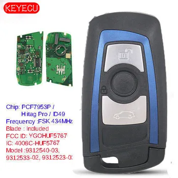 Keyecu Albastru Remote Key Fob 3 Buton FSK 434MHz PCF7945/PCF7953 pentru BMW F Șasiu FEM / BDC CAS4 CAS4+ FCCID: YGOHUF5662