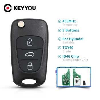 KEYYOU 3 Butonul de 433 Mhz Cip ID46 Flip de la Distanță Masina breloc Pentru Hyundai I20 I30 IX35 Avante Pliere Mașină Automată de Control al Vehiculului de Alarmă