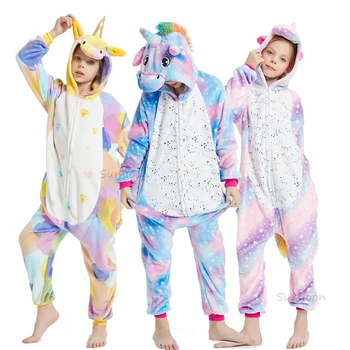 Kigurumi Costum pentru Copii Unicorn Pijamale Anime Animal Pisica Onesie Fete Baieti Pijamale Copii de Pijama Costum Salopete de Iarna