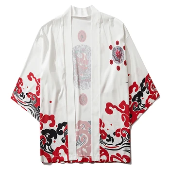 Kimono Japonez Jacheta Fantomă Bărbați Valuri Tipărite Față Deschide Haine De Vară 2020 Harajuku Japonia Streetwear Tricouri Largi Îmbrăcăminte Subțire