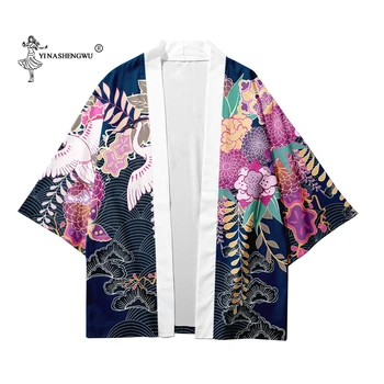 Kimono Yukata Haina Samurai Bărbați Femei Harajuku Tricou Haori Cardigan Din Asia Anime Costume Topuri De Imprimare Japonia Adult Trei Sferturi