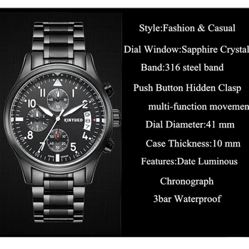 KINYUED Brand de Top Chronograph Mens Ceasuri de Lux, Luminos, de Afaceri Cuarț Ceas pentru Bărbați Impermeabil Calendar Oțel Relogio Masculino